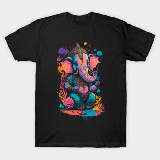 Colorful Ganapati Ganesh Chaturthi with Flowers T-Shirt